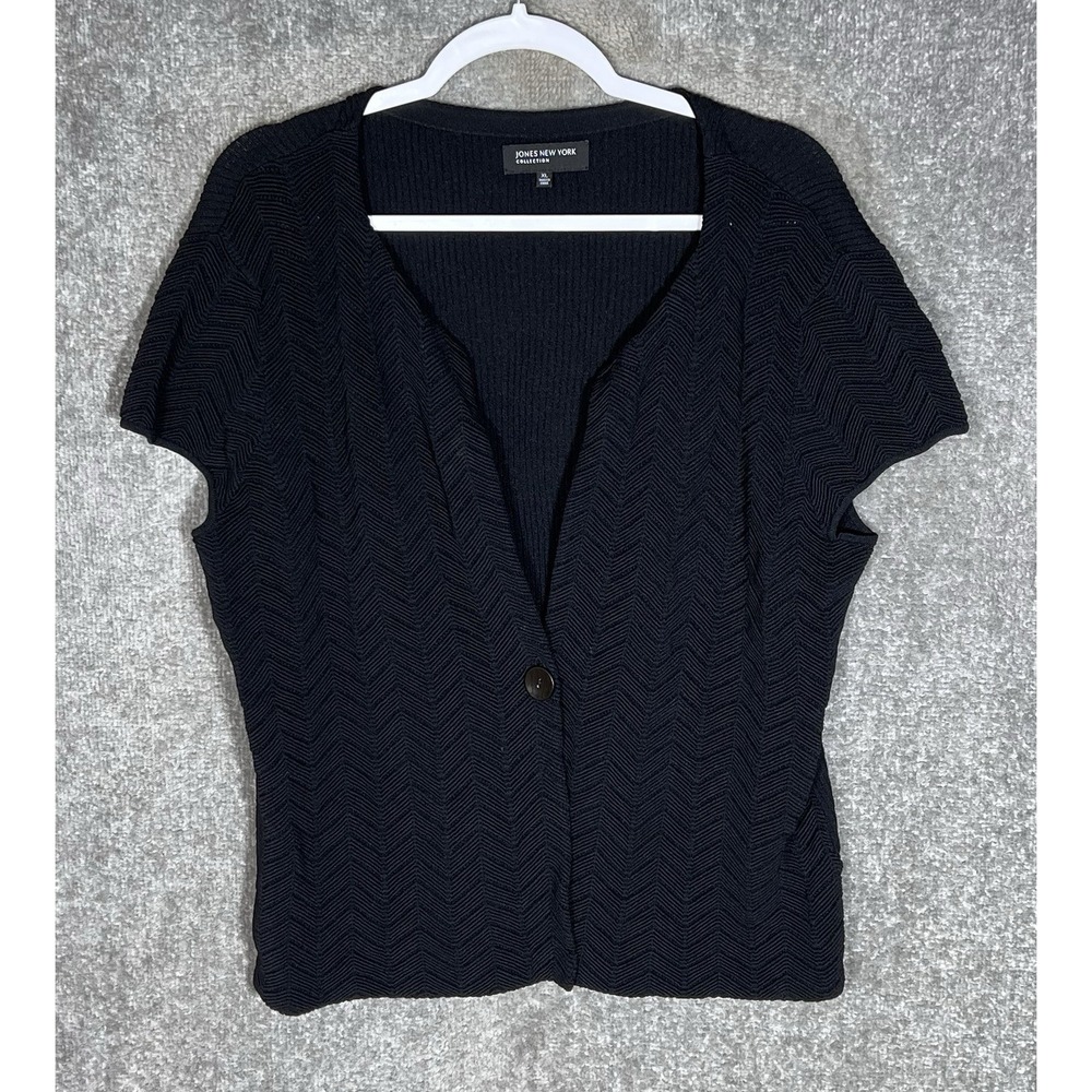 Jones New York Collection One Button Cardigan Womens Size XL Black Textured Knit